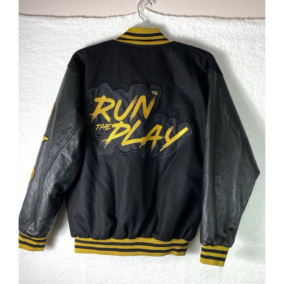 New Age CEOs Varsity Bomber Jacket Black/Yellow Run The Play Embroidered Cheetah - Picture 3 of 12